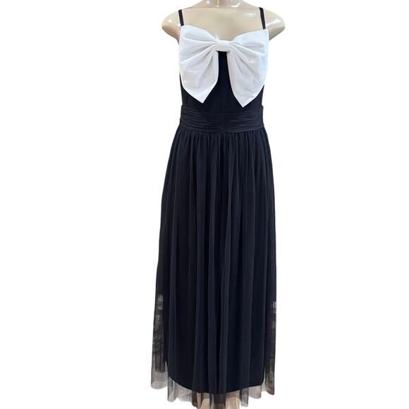 Lovely Grace Black Strappy Mesh Maxi Dress with Bow Whimsigoth Romantic Medium - Picture 1 of 9
